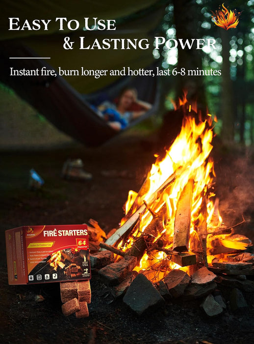 Fire Starter 64, Easy-Burning Fire Starter Squares for Campfires