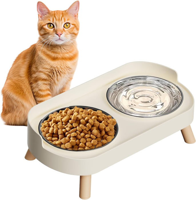 Elevated Cat Bowl, Raised Cat Food and Water Bowl Set for Indoor Cats, Splash Proof with 2 Stainless Steel Pet Food Bowl