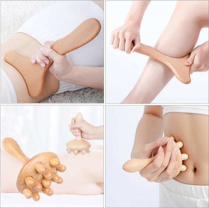 Wood Therapy Massage Tools 5-in-1 Lymphatic Drainage Massager Maderoterapia Kit Wooden Massager Body Sculpting Tools for