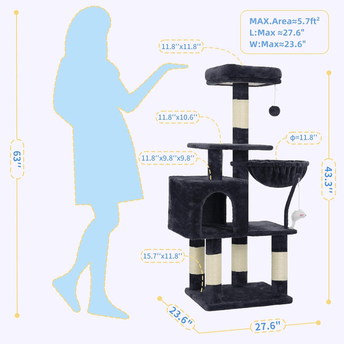 Cat Tree with Toy, 43.3 inch Cat Tower for Indoor Cats HCT004SG