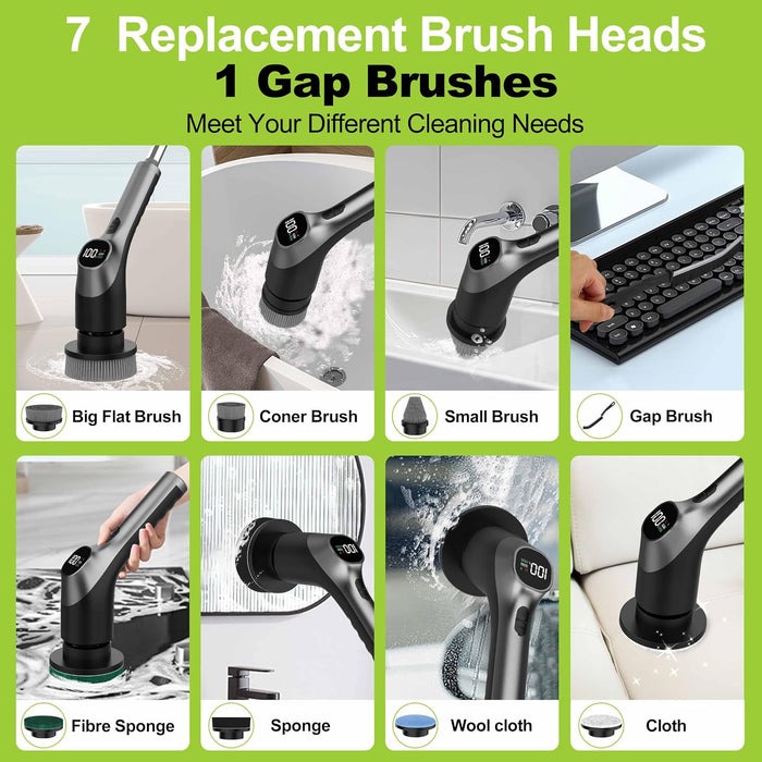 -Electric Spin Scrubber - 10-in-1 Cordless Shower Scrubber & Cleaning Brush with Extendable Handle, 42 in-lbs Ultra High