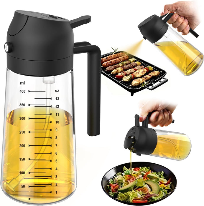 16oz/470ml Glass Olive Oil Sprayer for Cooking – 2 in 1 Olive Oil Dispenser Bottle for Kitchen Gadgets and Air Fryer Acc