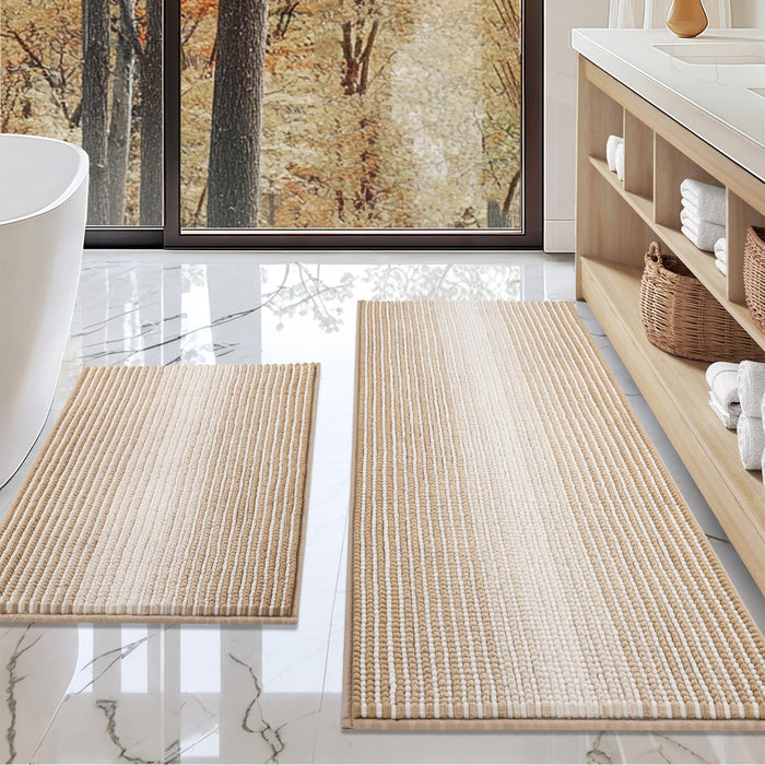 Bathroom Rugs Sets 2 Piece, Non Slip Boho Bath Mats, Beige