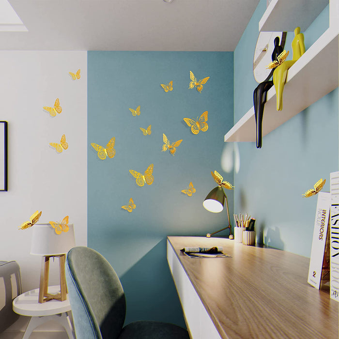 3D Butterfly Wall Decor 48 Pcs Gold Butterfly Birthday Decorations