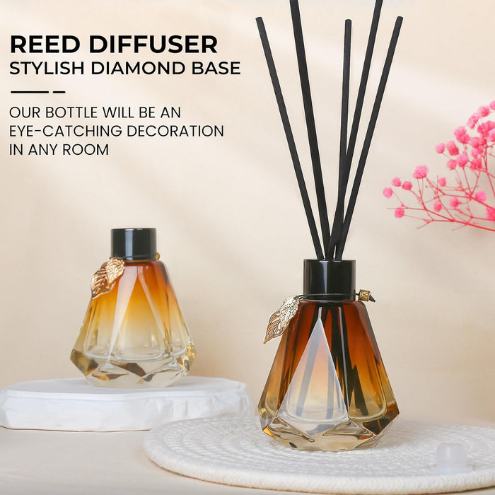 Reed Diffuser Set - 4 Empty Bottles with 20 Sticks, Delicate Gold Leaf Decor, Glass Fragrance Diffuser with Lids for Hom