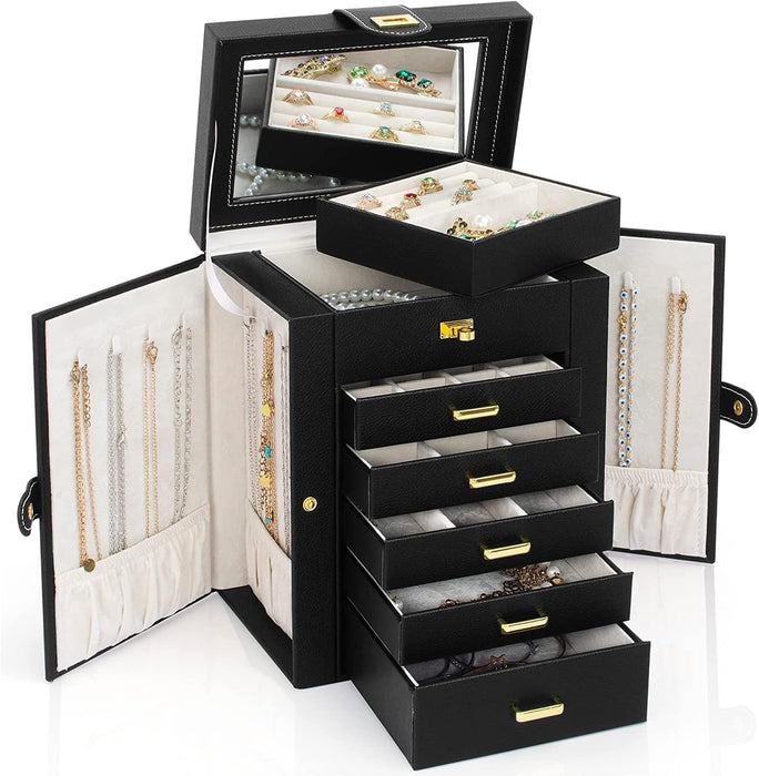 6-Tier Jewelry Box Organizer 5 Drawers Storage Black Regular