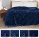 Striped Fleece Throw Blanket for Couch, Sofa, Navy Blue