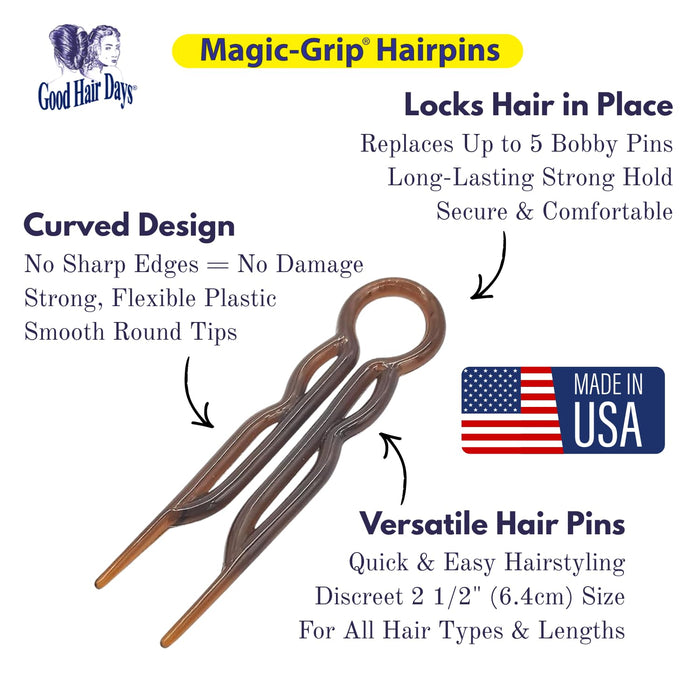 Magic-Grip Hairpins, 10 Styling Updo U-Pins for Strong Hold