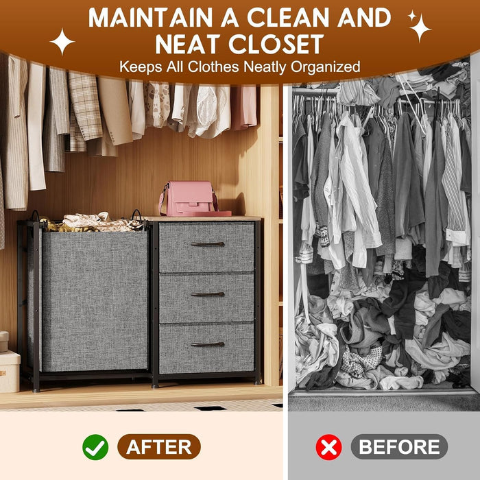 2-in-1 Closet Organizers and Storage, 3 Drawer for Closet, Grey