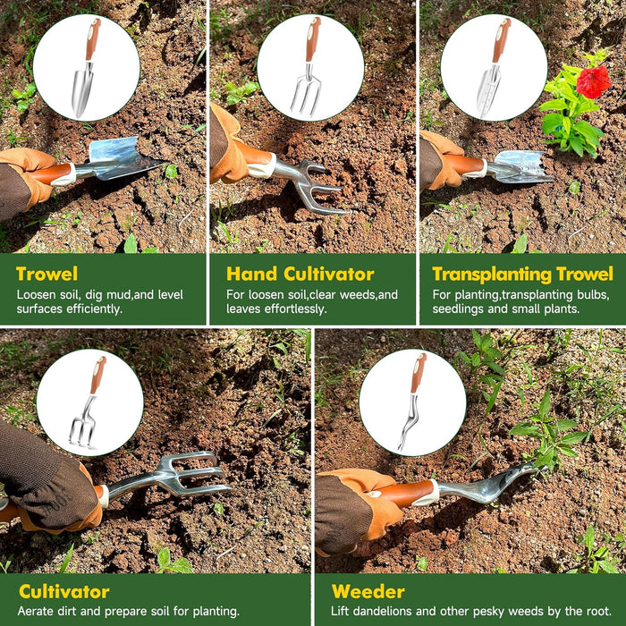 Garden Tool Set,10 Pcs Heavy Duty Gardening Hand Tool Kit for Women Aluminum with Non Slip Ergonomic Handle, Storage Tot