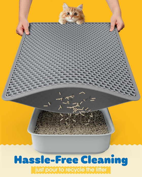 Cat Litter Mat, 23.2 x 14.6 in, Waterproof, Non-Slip, Grey