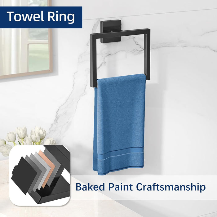 Bathroom Hardware Accessories Set, 5-Piece 16In Black Wall Mounted
