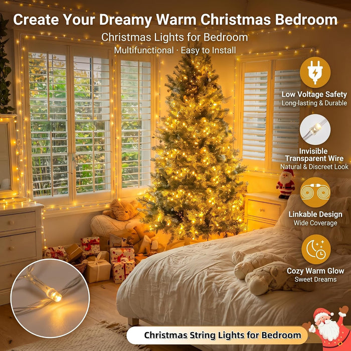 Outdoor String Lights Indoor for Bedroom, 200 LED Christmas Lights
