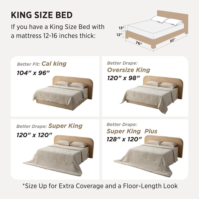 King Comforter Set Prewashed Soft Bedding Set 3Pcs Beige 104"x90"