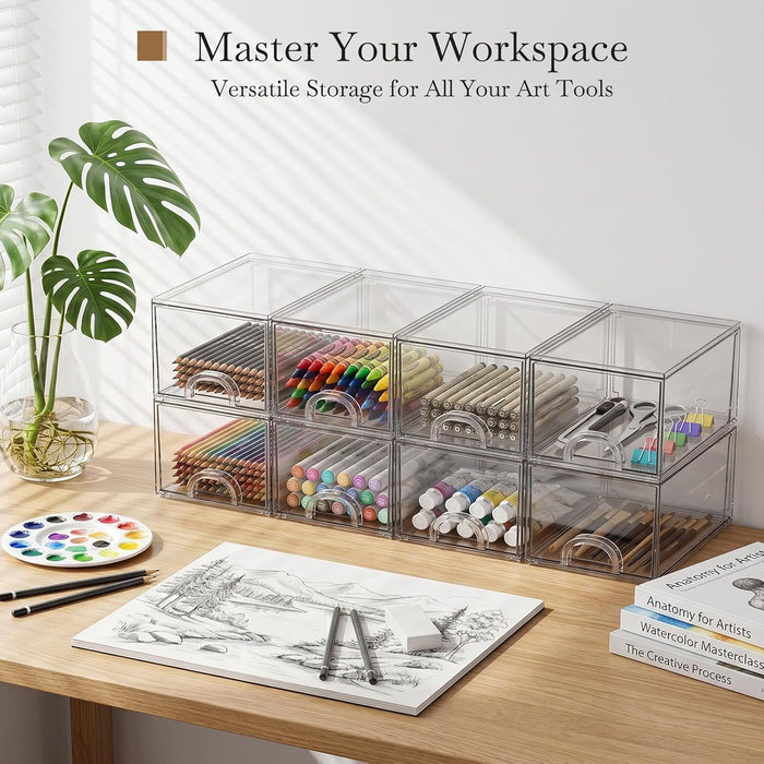 8 Pack Small Clear Stackable Acrylic Storage Boxes & Drawers