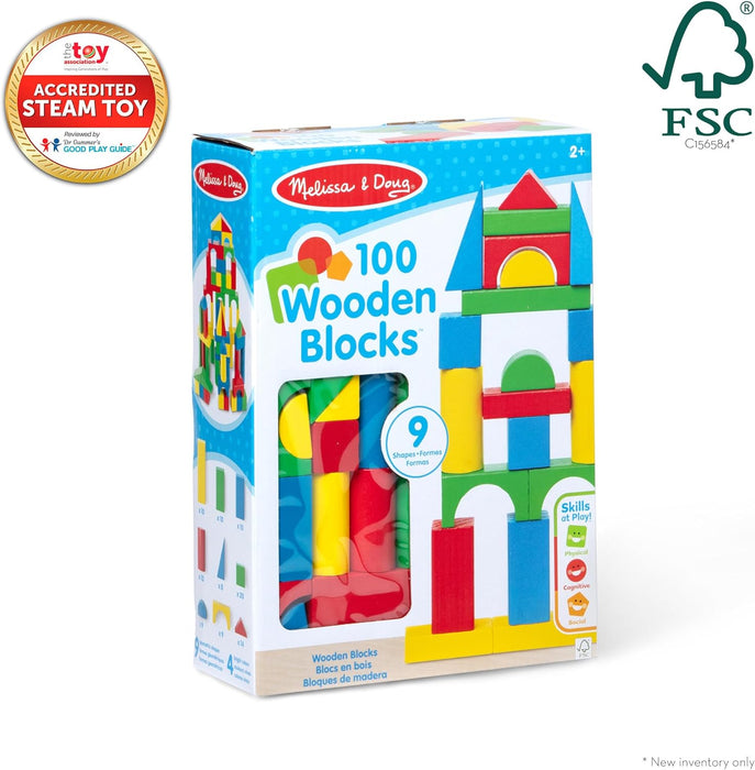 Melissa & Doug 100 Wooden Building Blocks with Storage Box