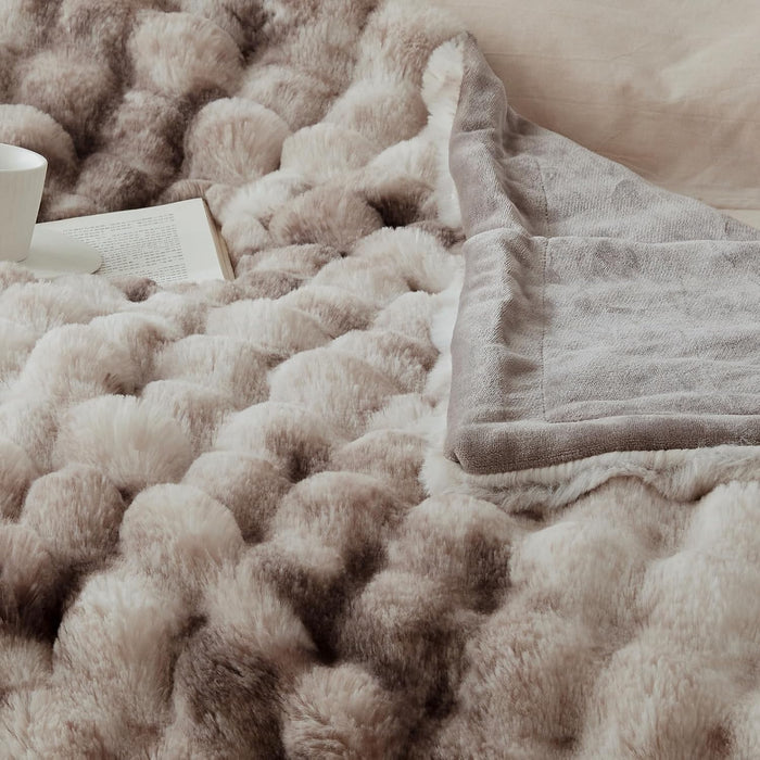 Soft Bubble Faux Fur Throw Blanket, 50"x60", Tie-dye Brown