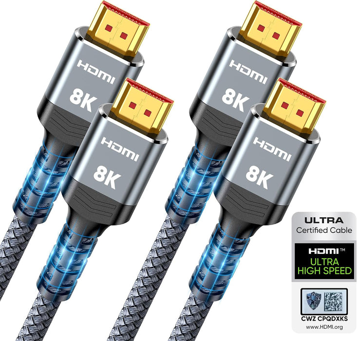 8K HDMI 2.1 Cable 2-Pack 6.6FT, Certified 48Gbps Ultra High Speed