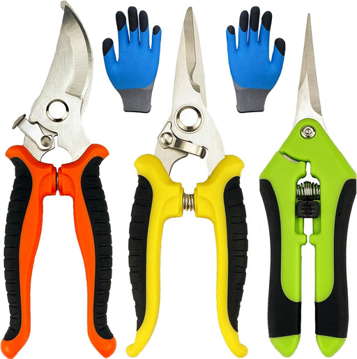 Pruning Shears, 4 Pack Garden Shears with Gardening gloves, Clippers Handheld, Stainless Steel Garden Snips, Pruners for