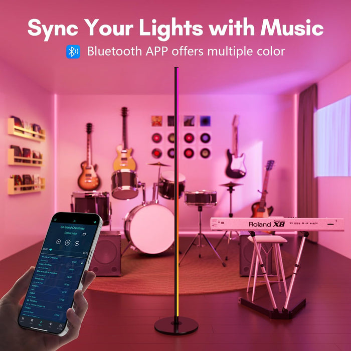 Bright LED RGB+IC Corner Floor Lamp with App, Remote Control Obsidian Black