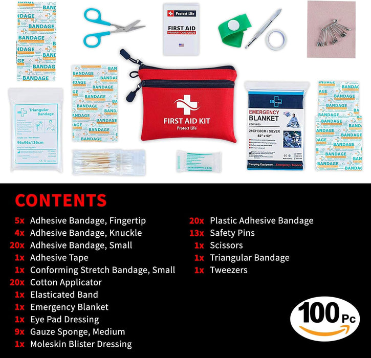 Travel First Aid Kit for Car - Small Mini Emergency Kit, 100 Piece Waterproof First Aid Kit for Home, Camping, Boat & Hi