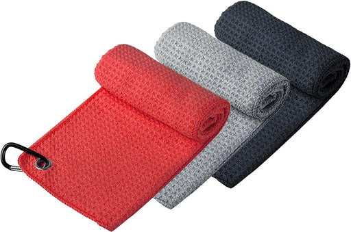 Microfiber Golf Towel (16" X 16") with Carabiner Clip, Waffle Pattern Golf Towel Hook and Loop Fastener - The Convenient Golf Cleaning Towel
