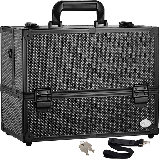 Makeup Train Case Professional Adjustable - 6 Trays Cosmetic Cases Makeup Storage Organizer Box with Lock and Compartmen