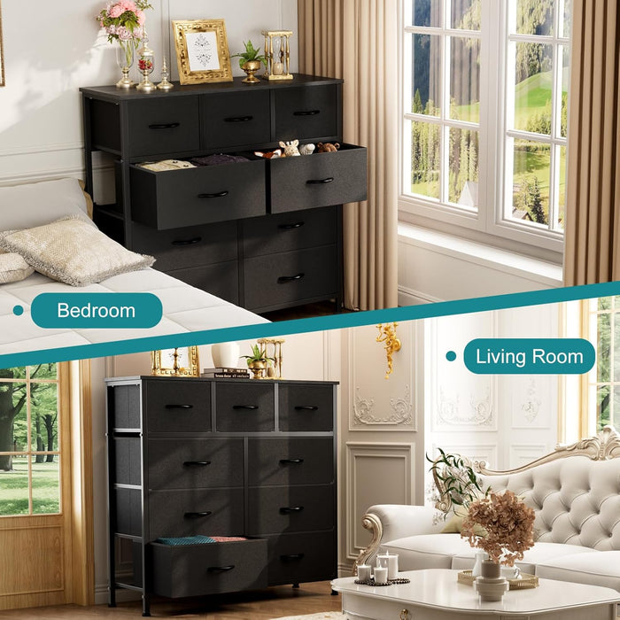 9 Drawer Black Dresser for Bedroom, Closet Organizer Storage Tower