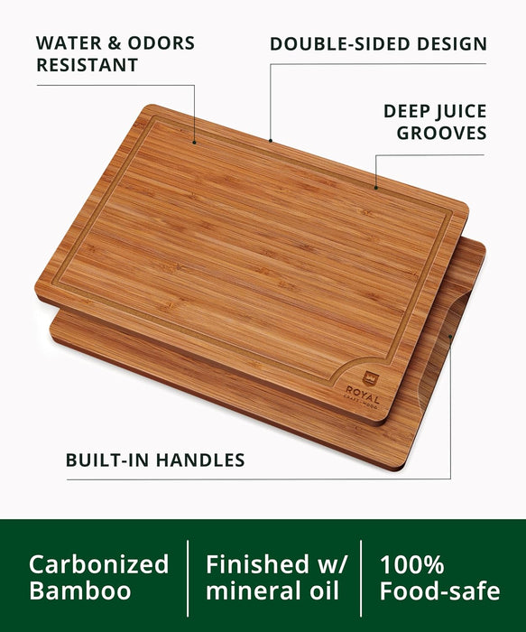 Wooden Cutting Boards for Kitchen Appliances - Non Toxic Bamboo Wood Cutting Board Set with Deep Juice Groove, Side Hand