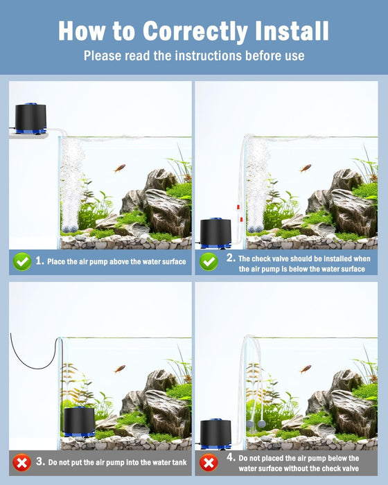 Aquarium Air Pump, 3W Powerful Dual Outlet Adjustable Oxygen Aerator