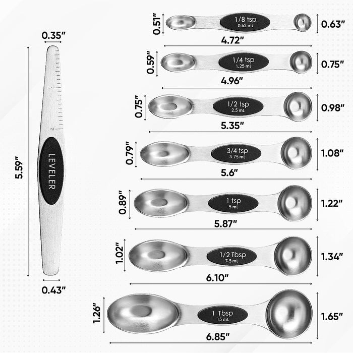 Stainless Steel Magnetic Measuring Spoons Set of 8, Black