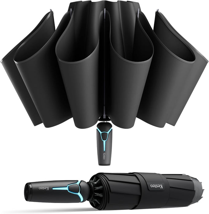 Windproof Travel Umbrella for Rain, Withstand 85MPH Winds, 52 Inch Automatic Reverse Fold Umbrellas Easy Auto Open Close