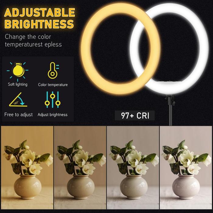 21 inch Ring Light with Stand Outer 55W 5600k Dimmable LED Light, Tripod Stand,and Phone Holder，Remote Controller,Carrying Bag ，CRI 97+ 2540lux, for Streaming Home Office Zoom Call Lighting