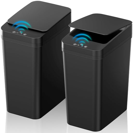 Bathroom Trash Can with Lid, 2 Pack 2.2 Gallon Automatic Touchless Garbage Can, Small Motion Sensor Smart Trash Can, Sli