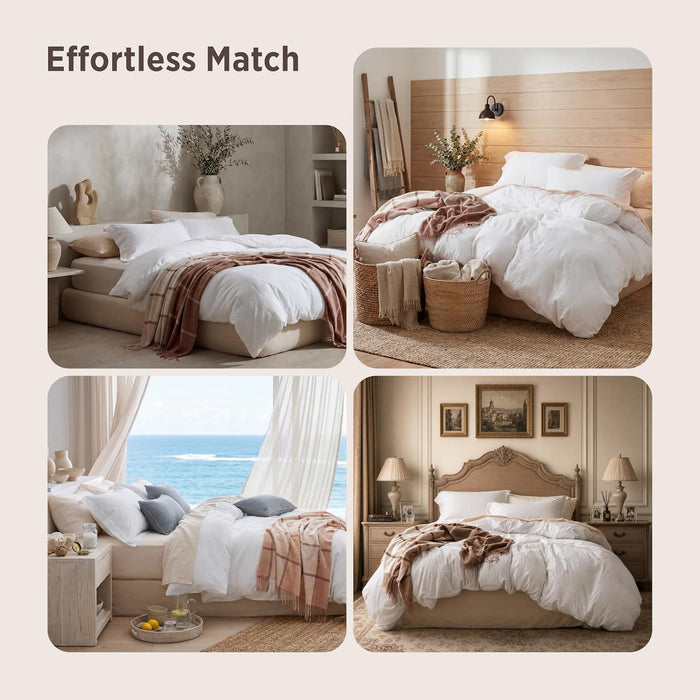 Prewashed Duvet Cover Queen, Cotton-Like Soft Bedding Set, White