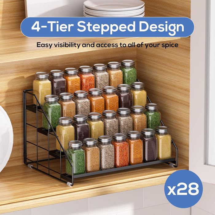 Spice Rack Organizer for Cabinet, 4 Tiered Spice Rack Organizer, Tiered Adjustable Spice Shelf for Kitchen Countertop Or