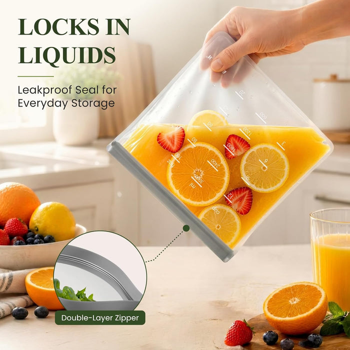 Reusable Bags Dishwasher Safe, BPA Free Reusable Gallon Freezer Bags, Stand Up Leakproof Food Storage Bags for Marinate 