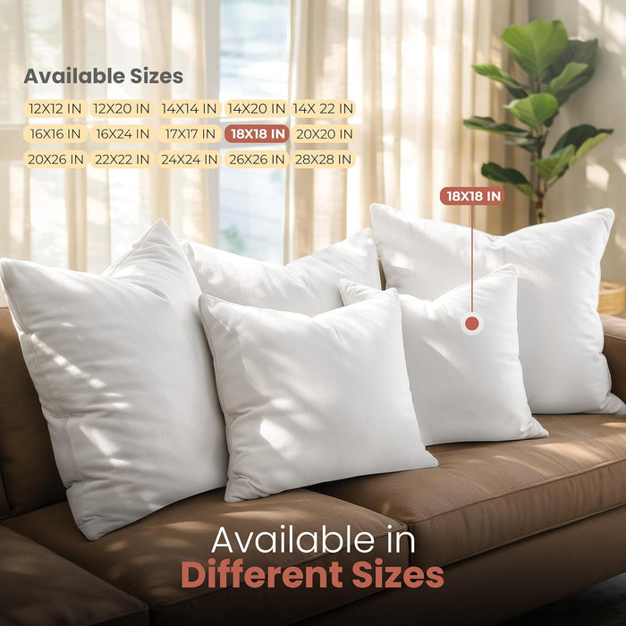 18x18 Pillow Inserts, White Throw Pillows for Couch, 2 Pack