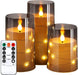 Flickering Flameless Candles: Built-in Star String Lights 3D Wick Acrylic Battery Operated LED Pillar Candles with Remote and Timer for Fall Halloween Christmas Home Decoration - 3 Pack Gray