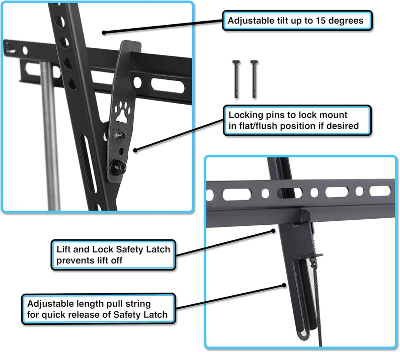 Tilt TV Mount fits 32-86 Inch TVs up to 165lbs Max VESA 600x400mm, with 10ft HDMI Cable, Universal Flat Wall Mount Bracket, fits 16-24" Studs, Ultra Low 1.3" Profile Adjusts to 15 Degree Tilt