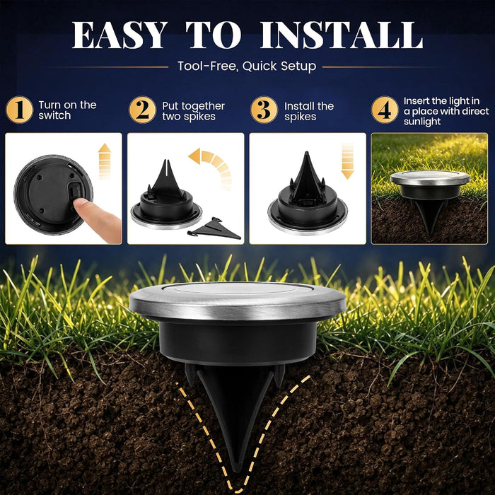 10 Pack Small Solar Ground Lights, Pathway Lights Cool White