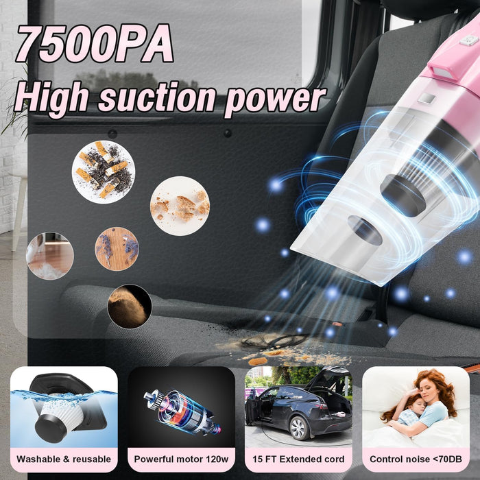 Pink Car Cleaning Kit, 25Pcs Detailing Kit Interior with 4-in-1 Power Handheld Vacuum Cleaner, Detailing Brush Set, 2-in