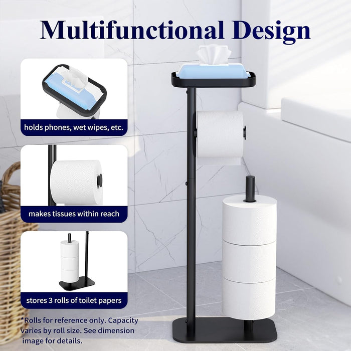 Metal Toilet Paper Holder Free Standing, Medium, Black