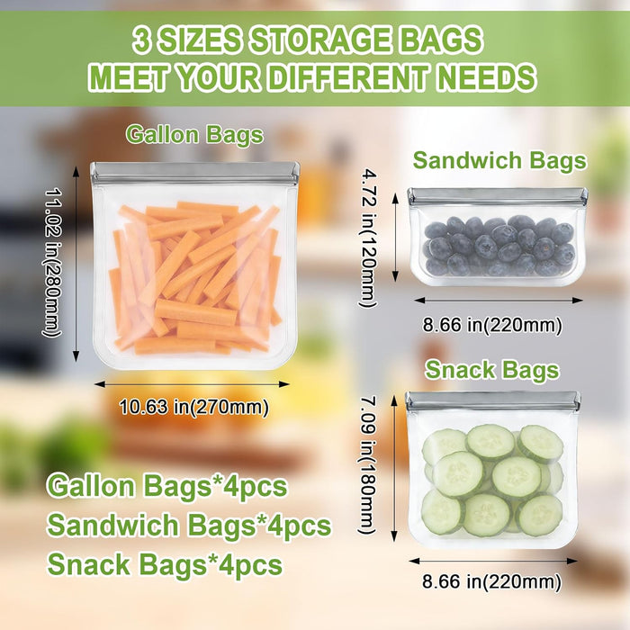 12 Pack Silicone Bags for Food Storage,Reusable Silicone Food Storage Bags,Freezer & Dishwasher Safe,Silicone Gallon Fre