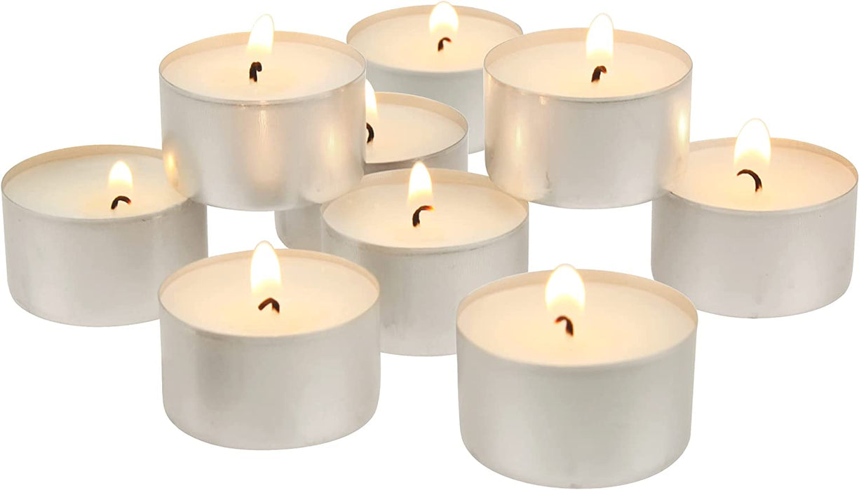 Unscented Long Burning White Tealight Candles, Bulk Pack, 6-7 Hour Burn Time, Smokeless Tealights for Parties, Weddings, Home, 100 Count