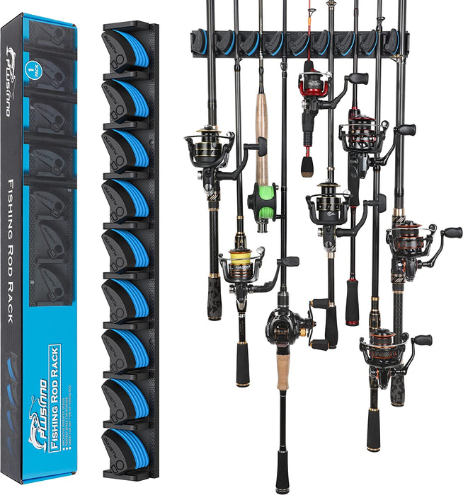V9 Vertical Fishing Rod Holder, Wall Mounted Fishing Rod Rack, Fishing Pole Holder Holds Up to 9 Rods or Combos, Fishing Rod Holders for Garage,Fishing Gear and fishing Gifts for Men
