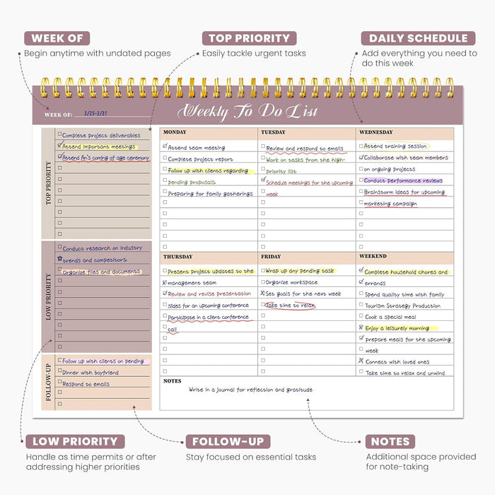 Weekly To Do List Notepad with 52 Undated Sheets（8.5"×11"）- Undated Weekly Planner Notepad for Office Desk Accessories a