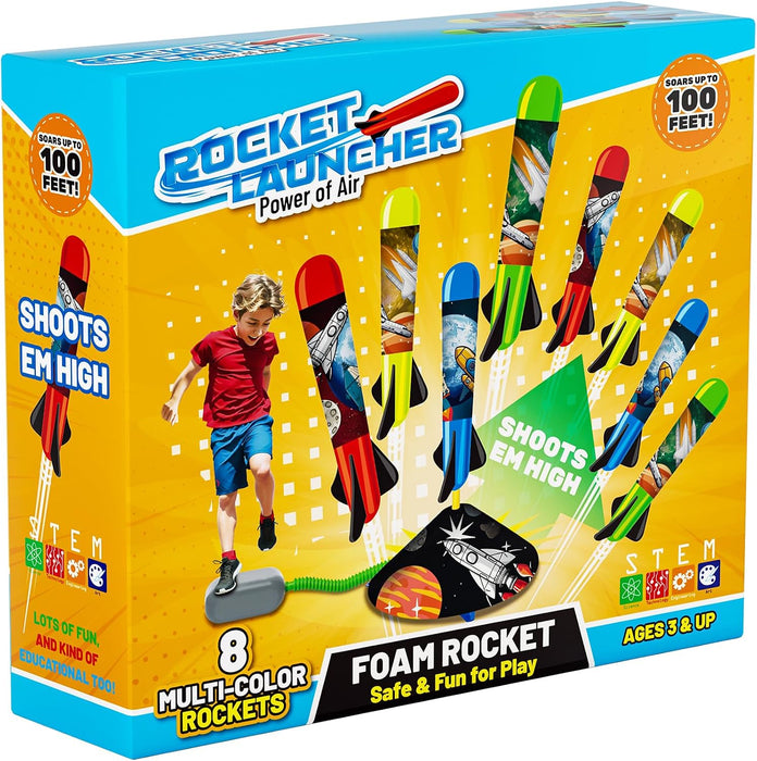Toy Rocket Launcher for Kids - Outdoor Toys for Kids Ages 4-8, 8 Rockets