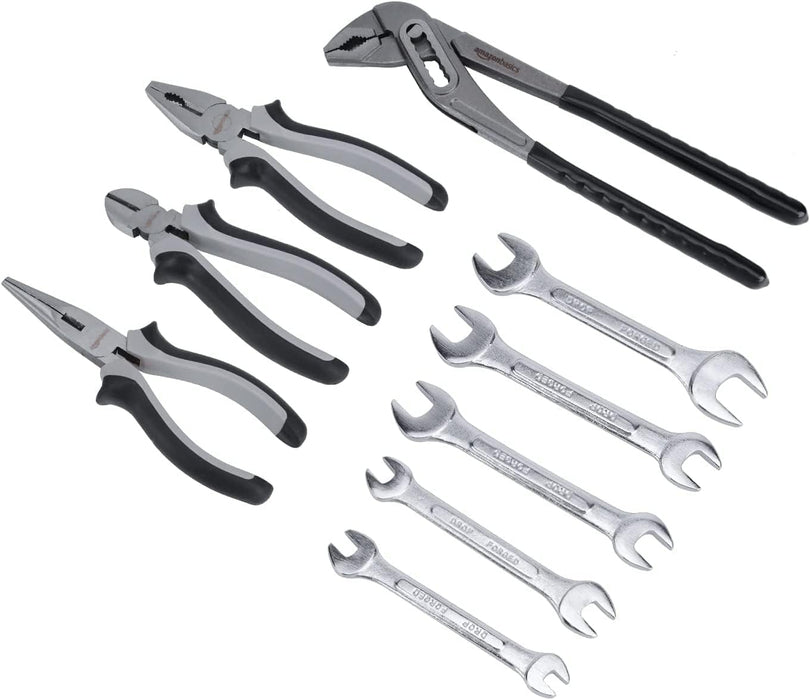 65-Piece General Household Home Repair and Mechanic's Hand Tool Kit Set with Storage Case, Portable, Non-Slip Handles, B