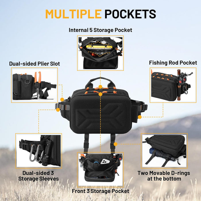 AUMENТAR Fishing Waist Bag, Lure Fishing Fanny Pack, Hard Shell Tackle Bag